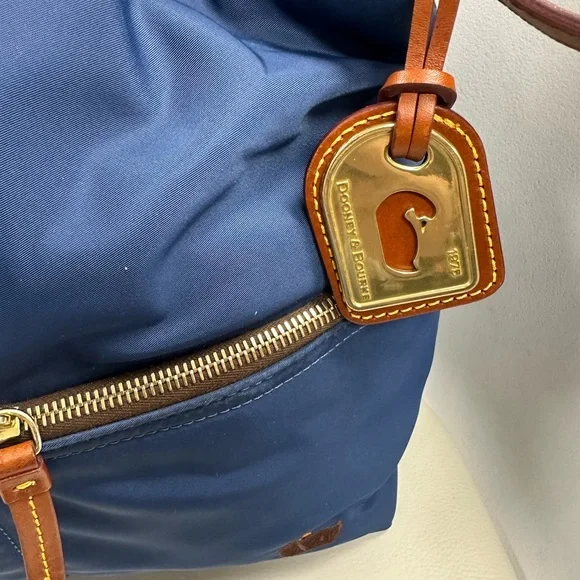 Dooney & Bourke Navy Nylon Shoulder Bag with Brown Leather Trim - Picture 7 of 9